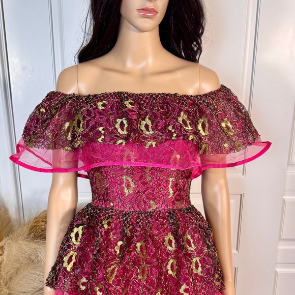 TIERED FUCHSIA MAXI PARTY GOWN DRESS - Picture 9 of 13